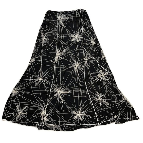 K.D. Spring Black & White Floral A-Line Midi Skirt With Elastic Waist Band Large - Picture 5 of 16